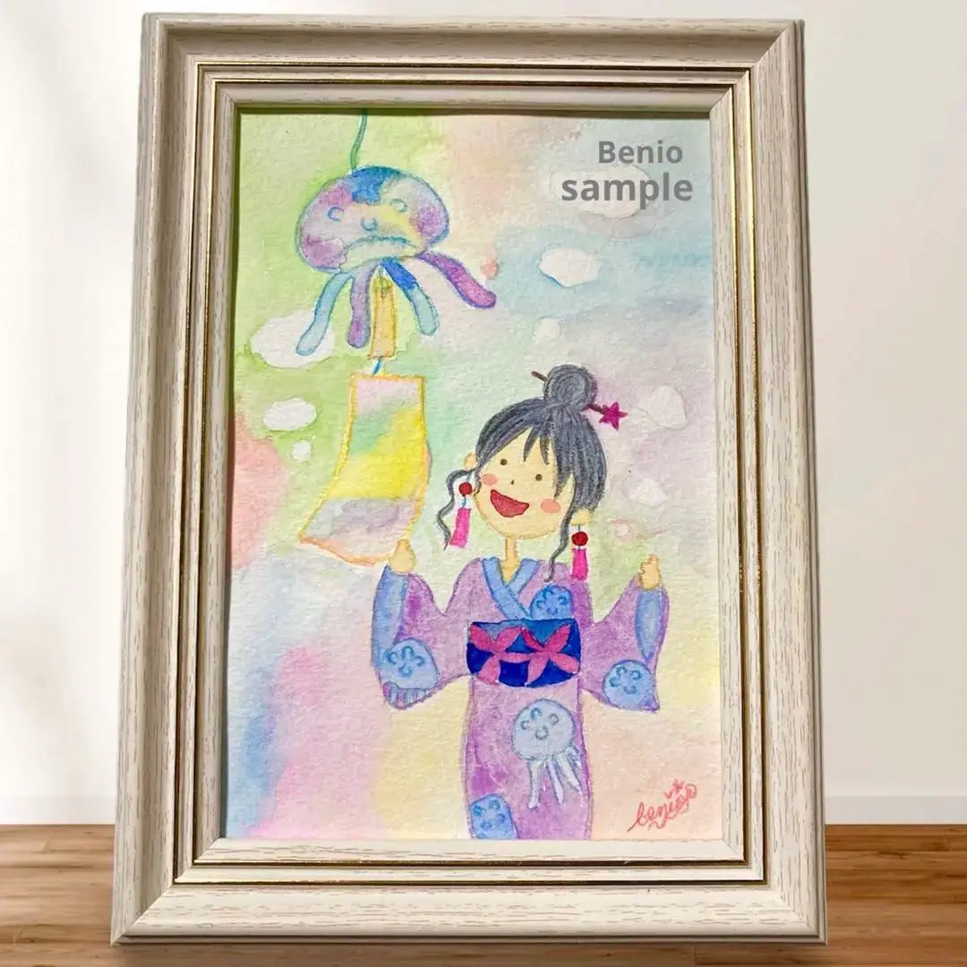 Girl in jelly wind chimes and yukata, Utsuki, transparent watercolor, original, hand-drawn illustration, girl's painting, painting