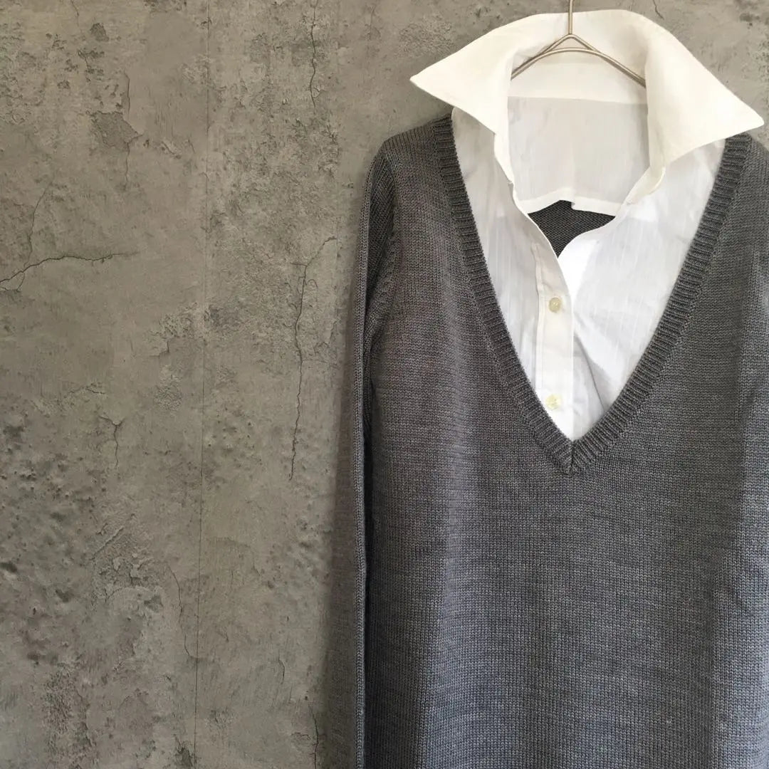 Flander knit sweater gray collar shirt removal wool 38 m | フランドル　ニット　セーター　グレー　付け襟　シャツ　取り外し　ウール　38 M