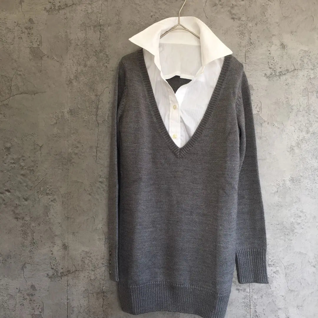 Flander knit sweater gray collar shirt removal wool 38 m | フランドル　ニット　セーター　グレー　付け襟　シャツ　取り外し　ウール　38 M