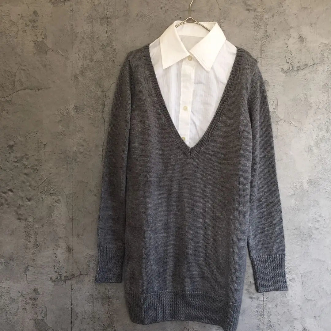 Flander knit sweater gray collar shirt removal wool 38 m | フランドル　ニット　セーター　グレー　付け襟　シャツ　取り外し　ウール　38 M