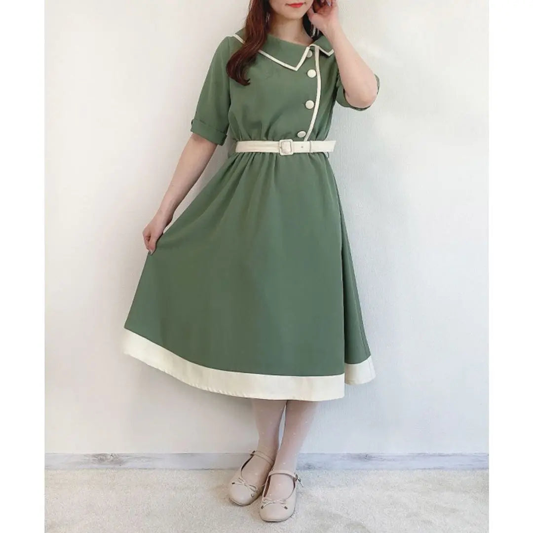 [New] fint Olive Green Dress with Button