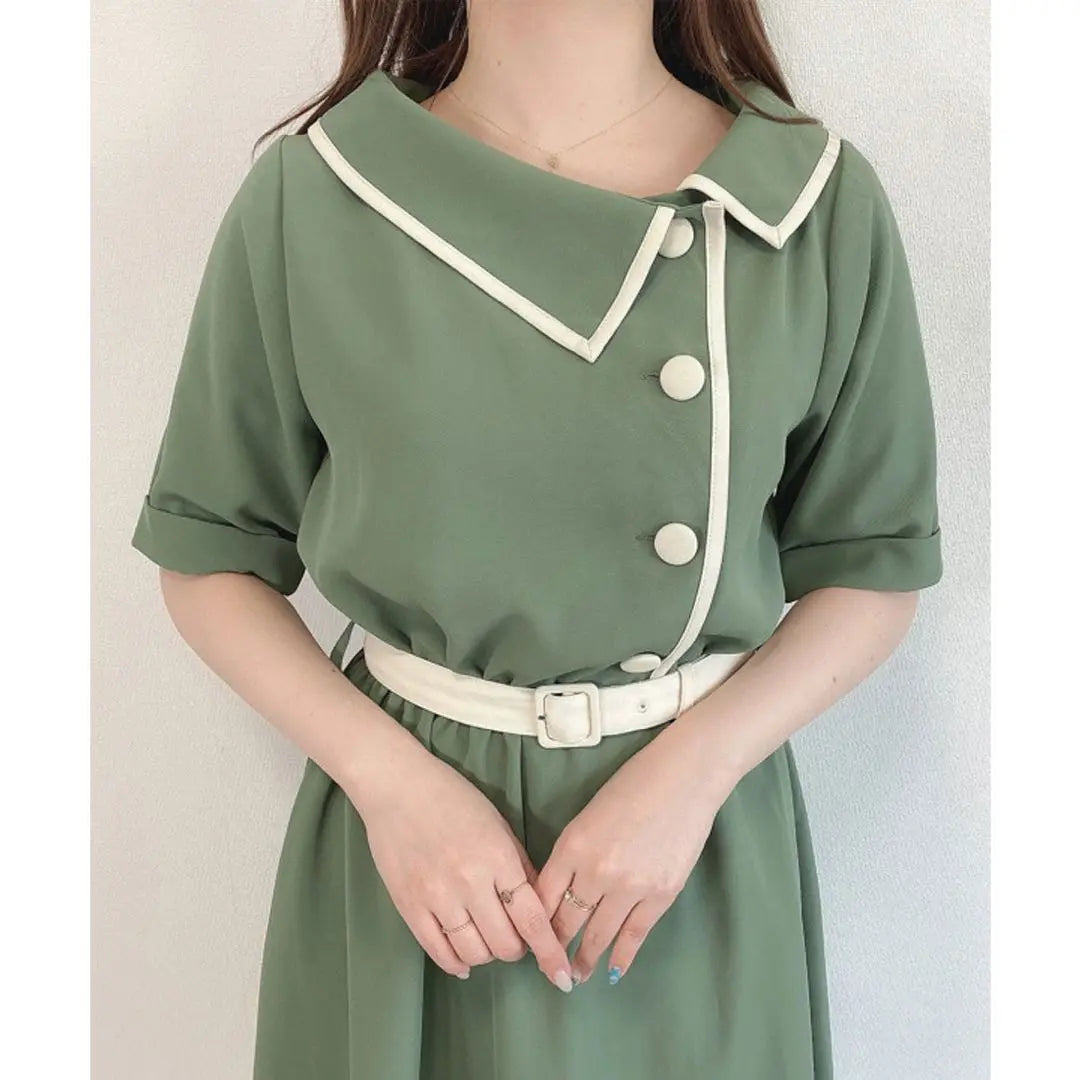 [New] fint Olive Green Dress with Button