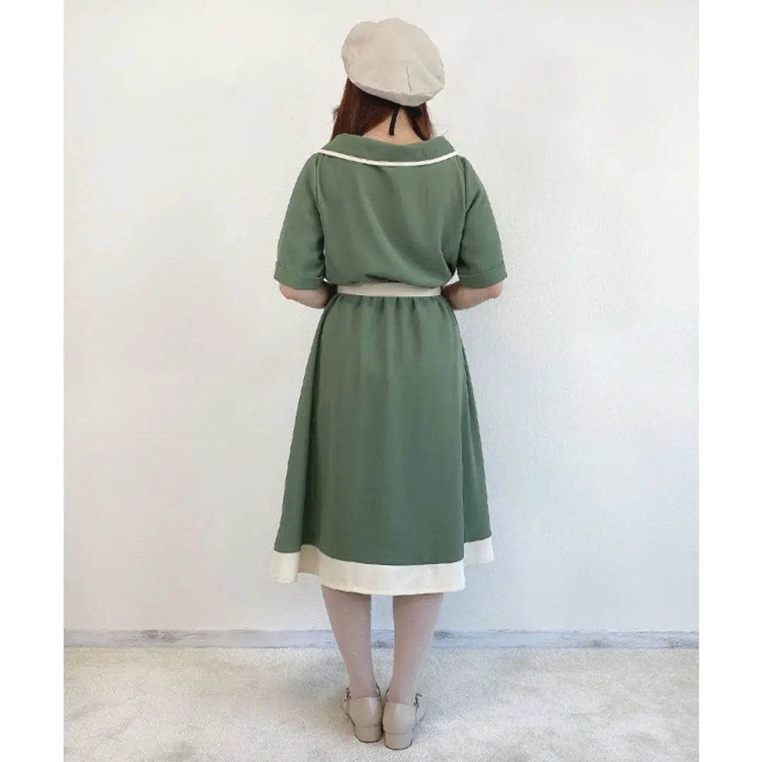 [New] fint Olive Green Dress with Button