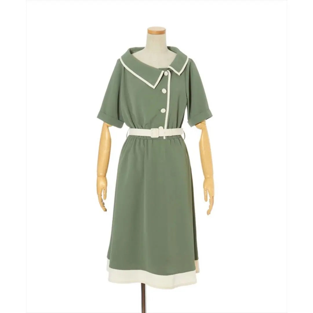 [New] fint Olive Green Dress with Button