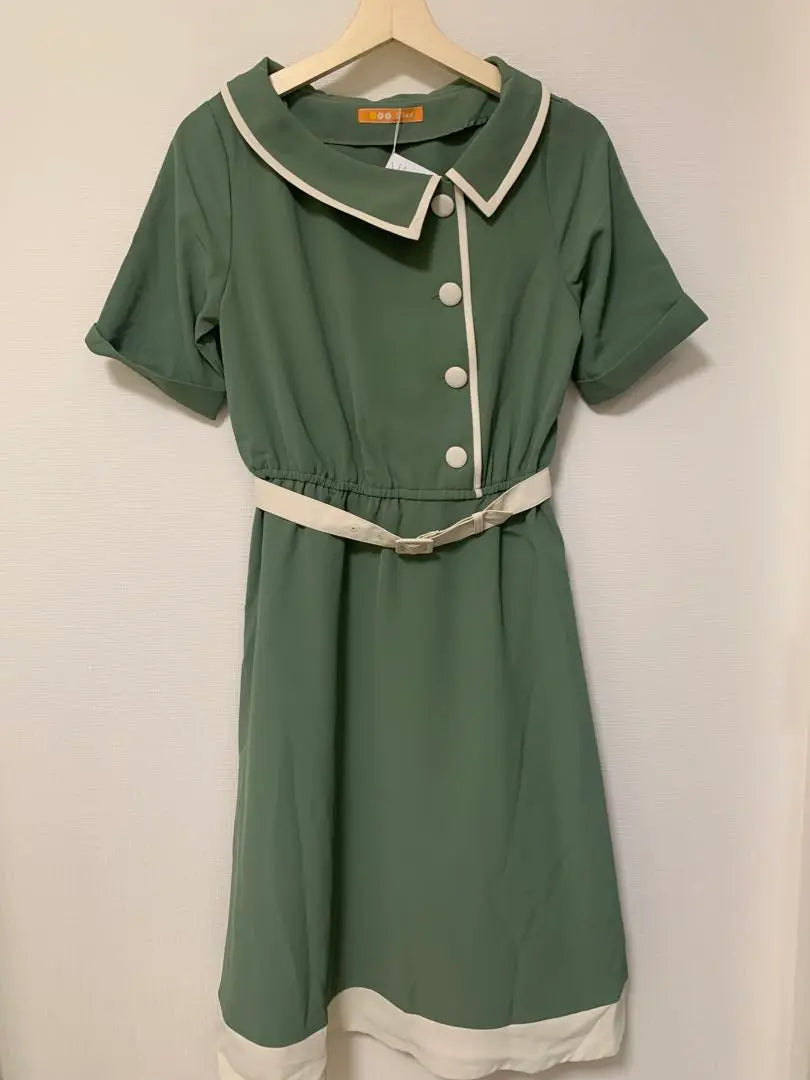 [New] fint Olive Green Dress with Button