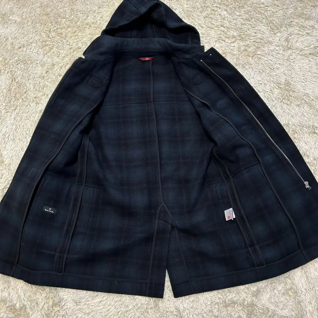 [Belleza] Paul Smith Duffel Coat Green Check Food Talla M | 【美品】ポールスミス ダッフルコート グリーンチェック フード付き Mサイズ