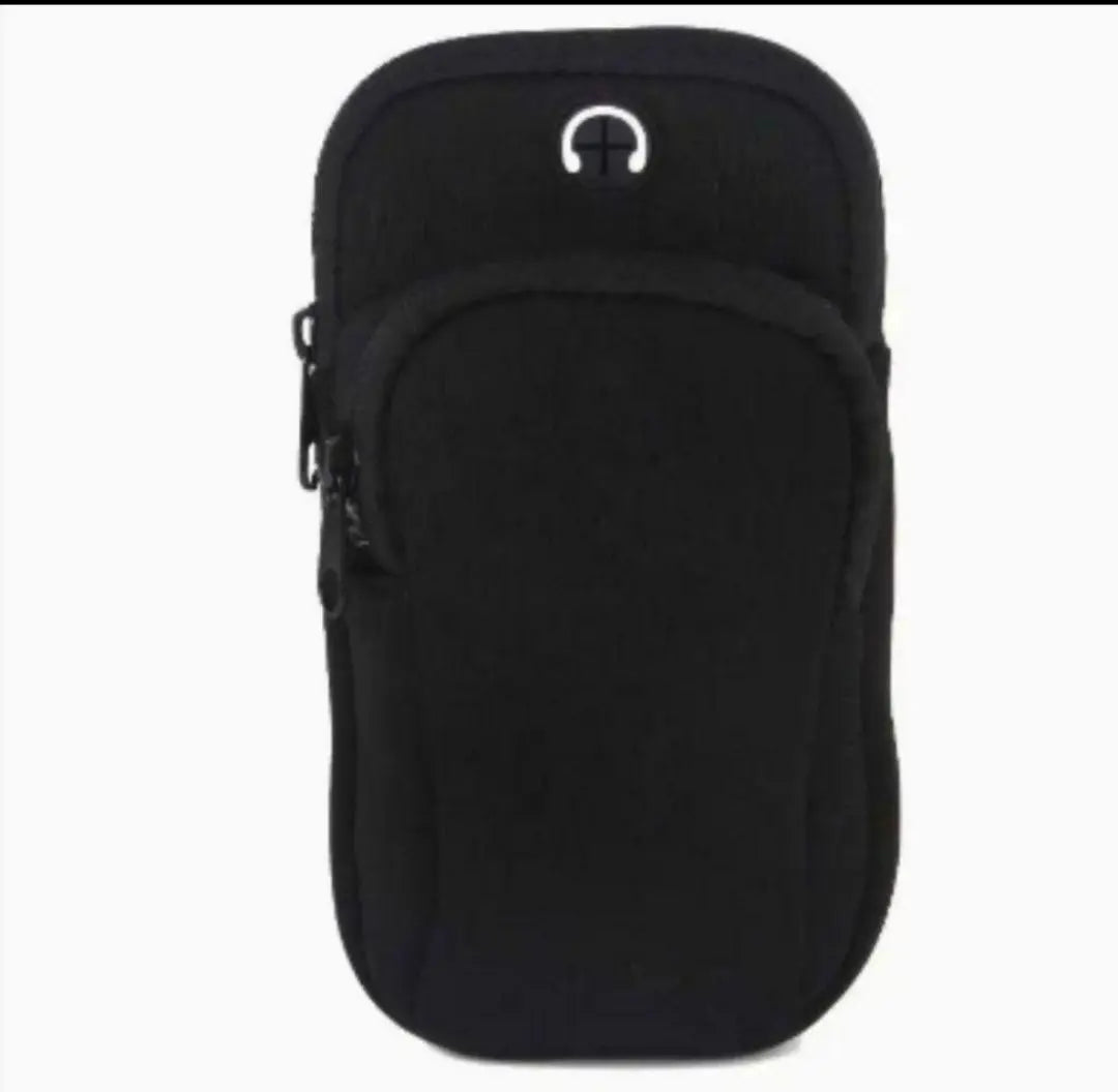 Bolsa de brazo deportiva para auriculares con orificios Género ajustable negro | スポーツ アーム ポーチ イヤホン穴付き 調節可能 男女兼用 ブラック