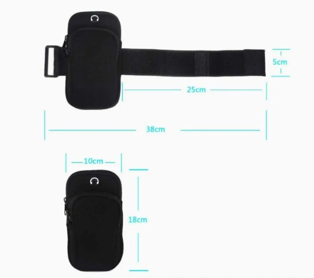 Sports Arm Pouch earphone with holes Adjustable gender black | スポーツ アーム ポーチ イヤホン穴付き 調節可能 男女兼用 ブラック