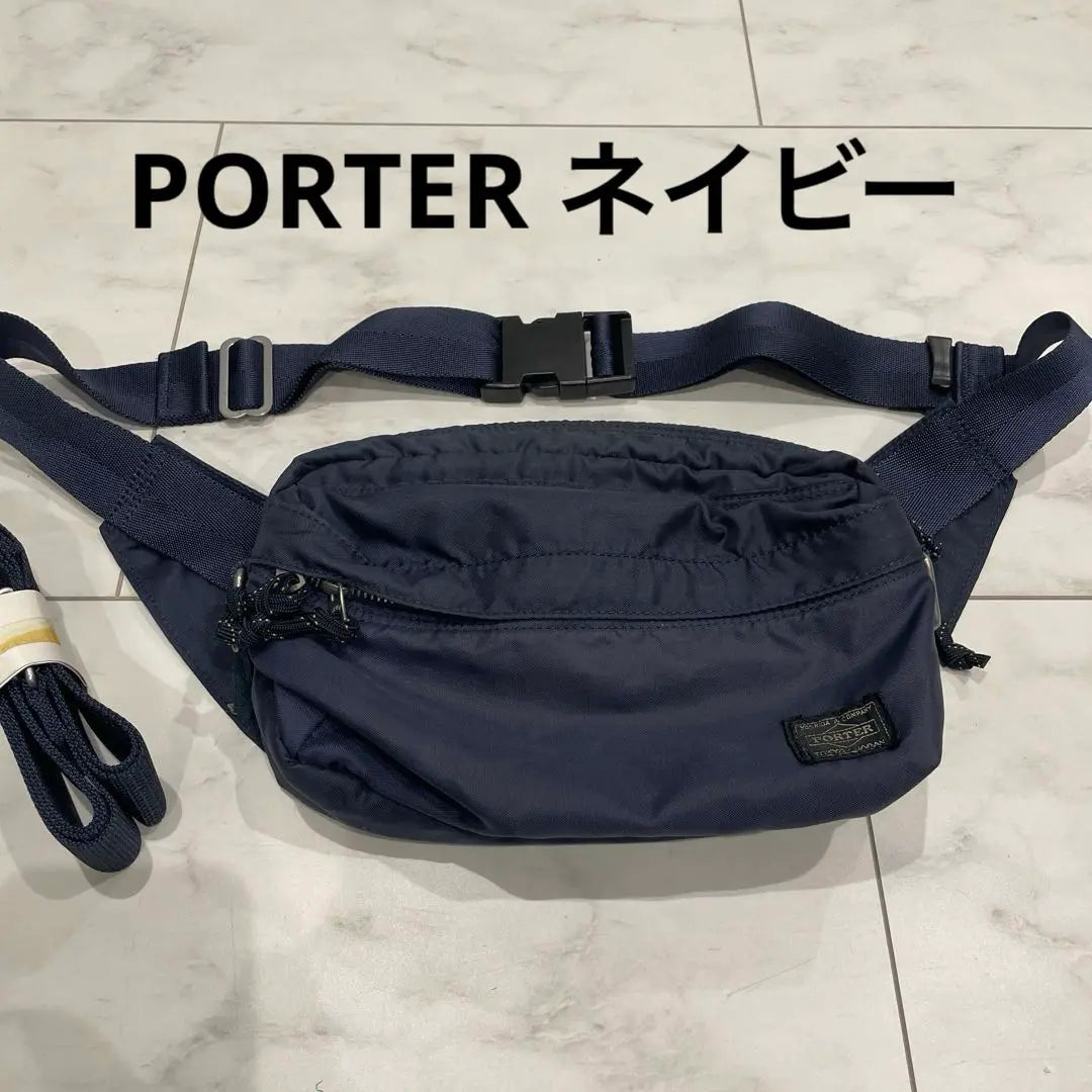 Bolsa para cadáveres Porter azul marino en el interior | ポーター ネイビー ボディバッグ オレンジ内側