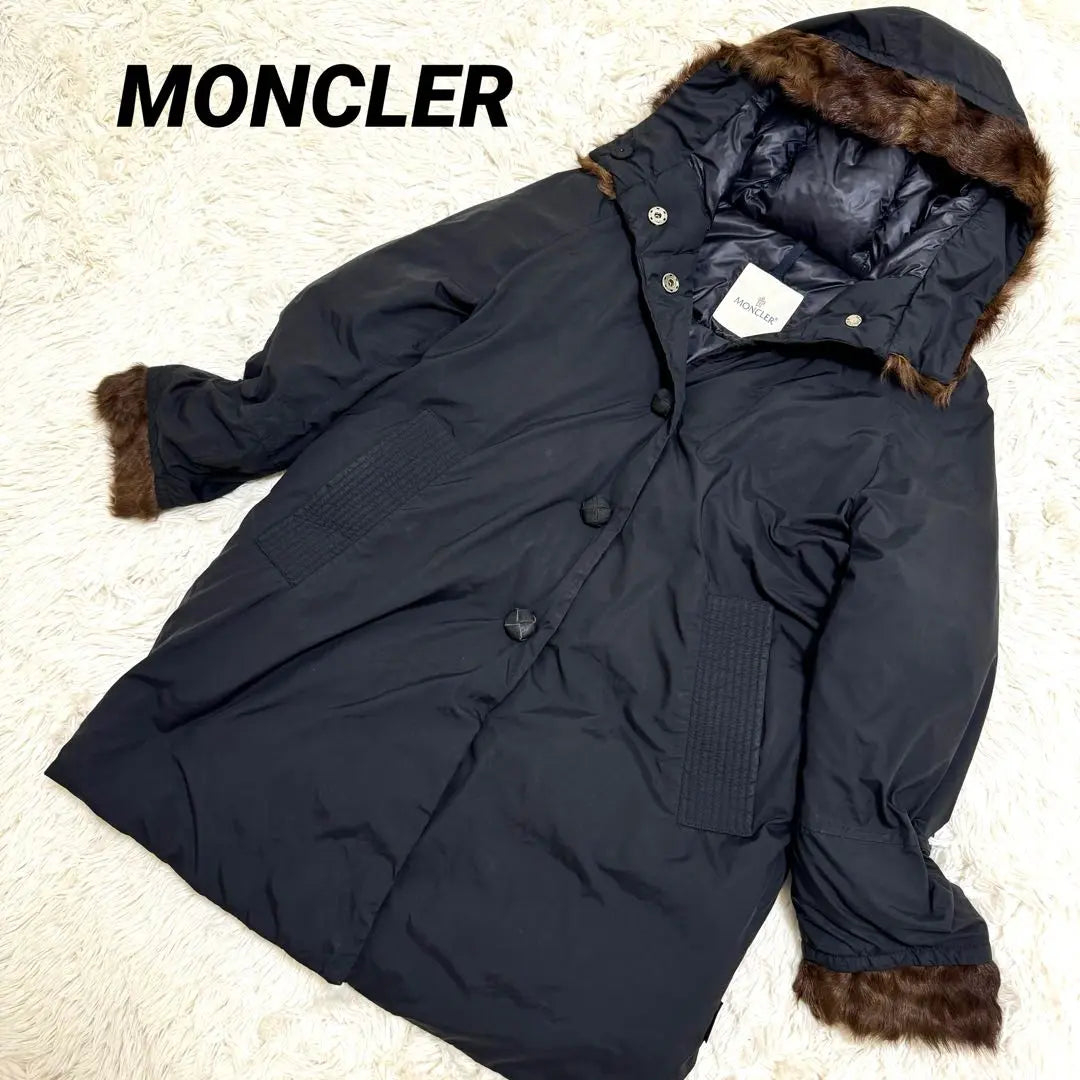 Raro ✨MONCLER Plumón Piel de cabra negra Piel auténtica Talla 0