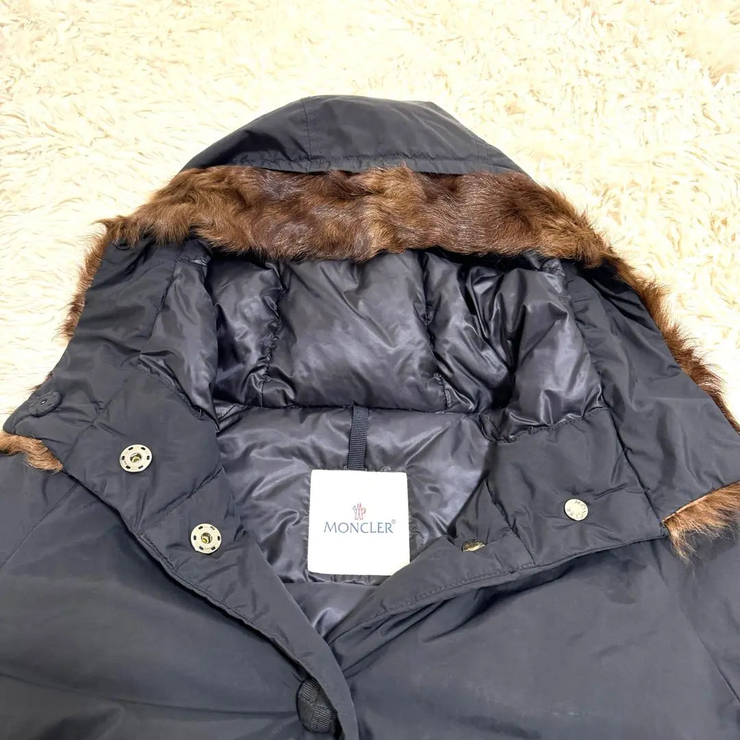 Raro ✨MONCLER Plumón Piel de cabra negra Piel auténtica Talla 0