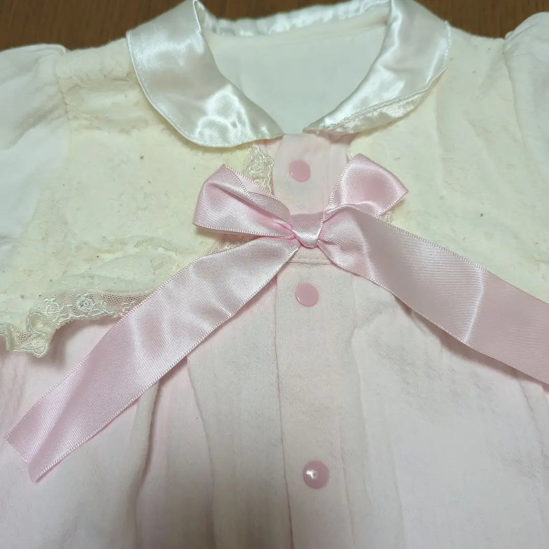 Sizes 50-60: Pink and white romper with ribbon