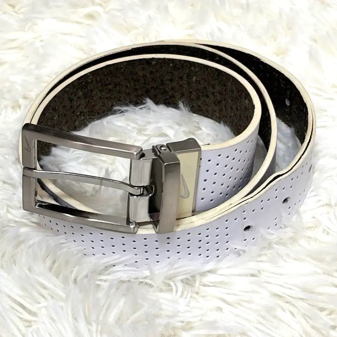 Nike White Leather Belt Silver Buckle Punched