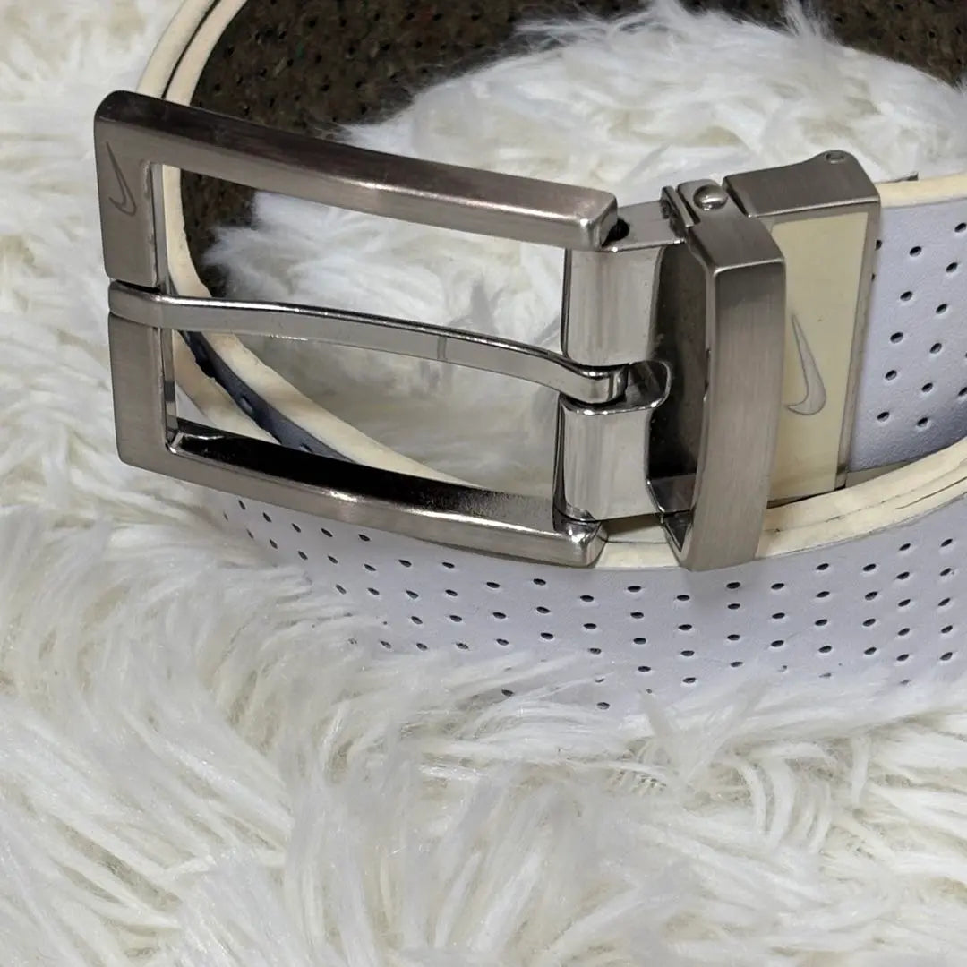 Nike White Leather Belt Silver Buckle Punched