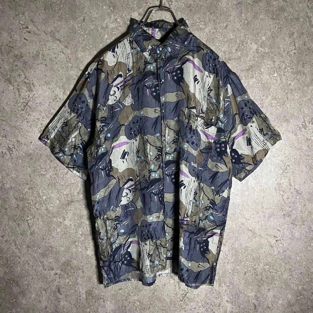 [Rare] Vintage silk shirt, all over pattern, terrorist feel, extremely comfortable, large size, used clothing