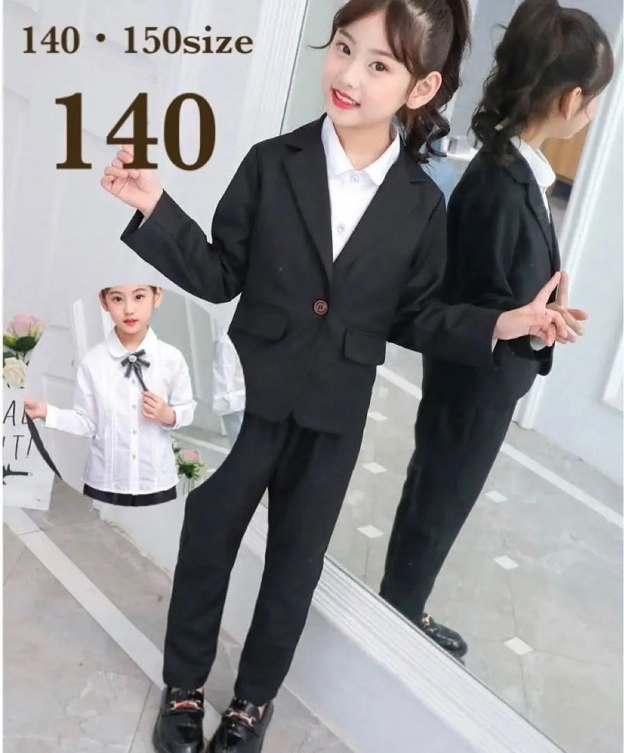 ♡ Formal pants suit black ♡ 140 blouse set for girls