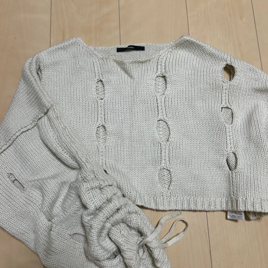 Perforated design cream color knit sweater