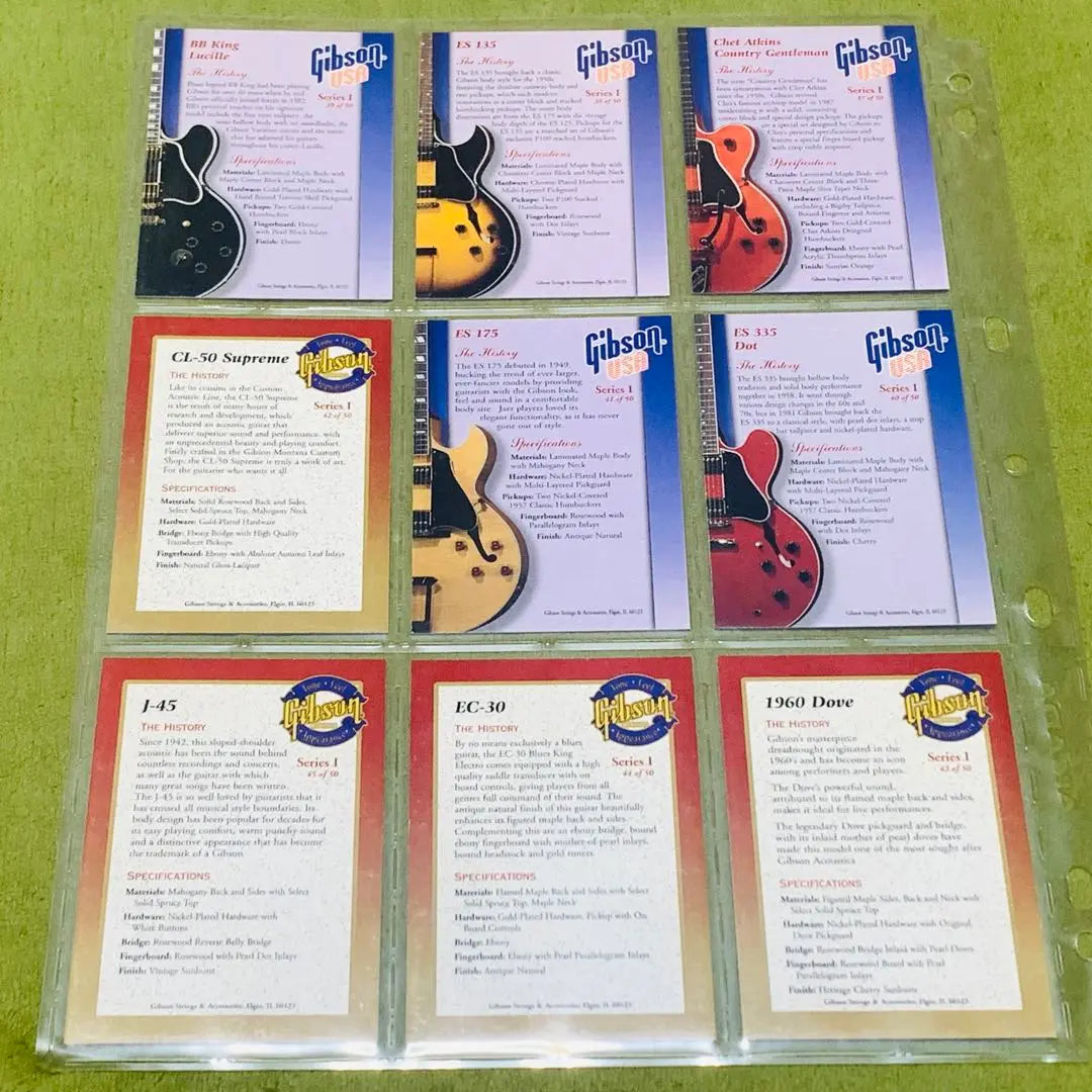 Rara★Serie 1 de tarjetas coleccionables de guitarras Gibson, en su totalidad, 50 tarjetas