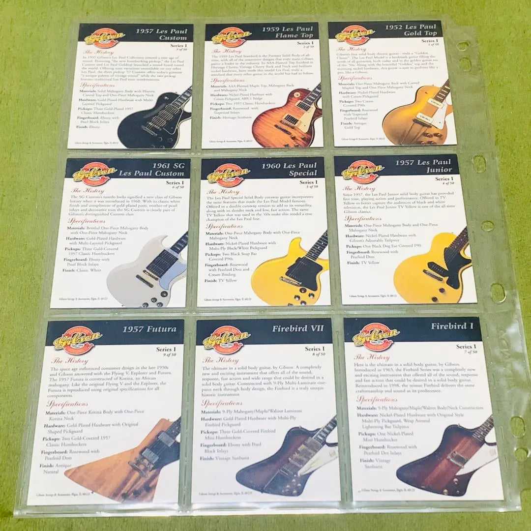 Rara★Serie 1 de tarjetas coleccionables de guitarras Gibson, en su totalidad, 50 tarjetas