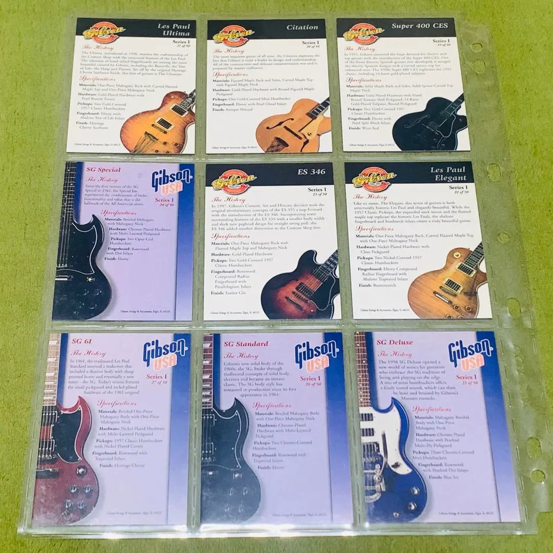 Rara★Serie 1 de tarjetas coleccionables de guitarras Gibson, en su totalidad, 50 tarjetas