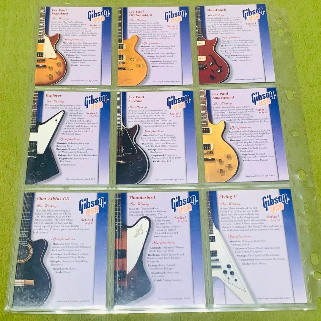 Rara★Serie 1 de tarjetas coleccionables de guitarras Gibson, en su totalidad, 50 tarjetas