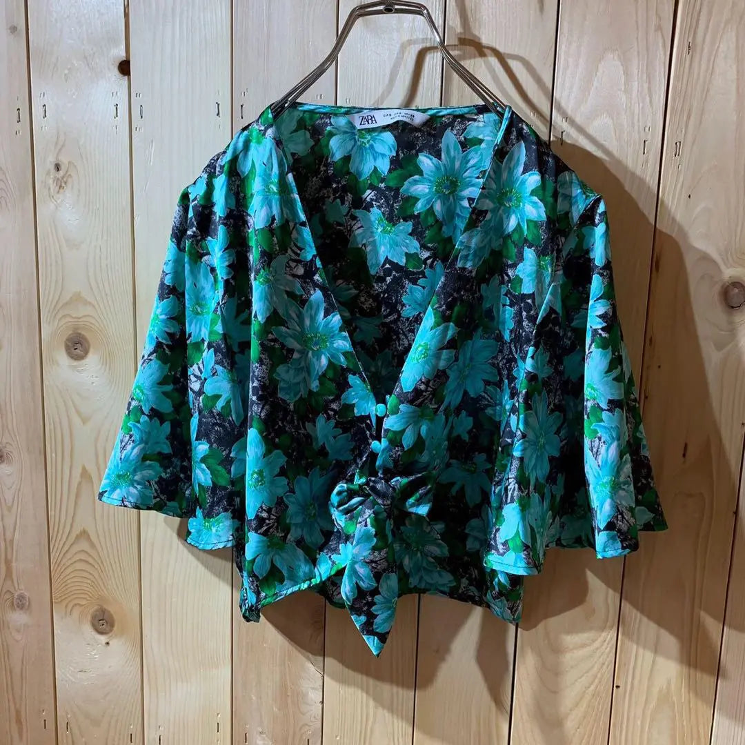 AE4325 ZARA Camisa Manga Corta Estampado Floral Verde Mujer 28 Pos | AE4325 ZARA ザラ 半袖シャツ グリーン花柄 レディース 28 ポス