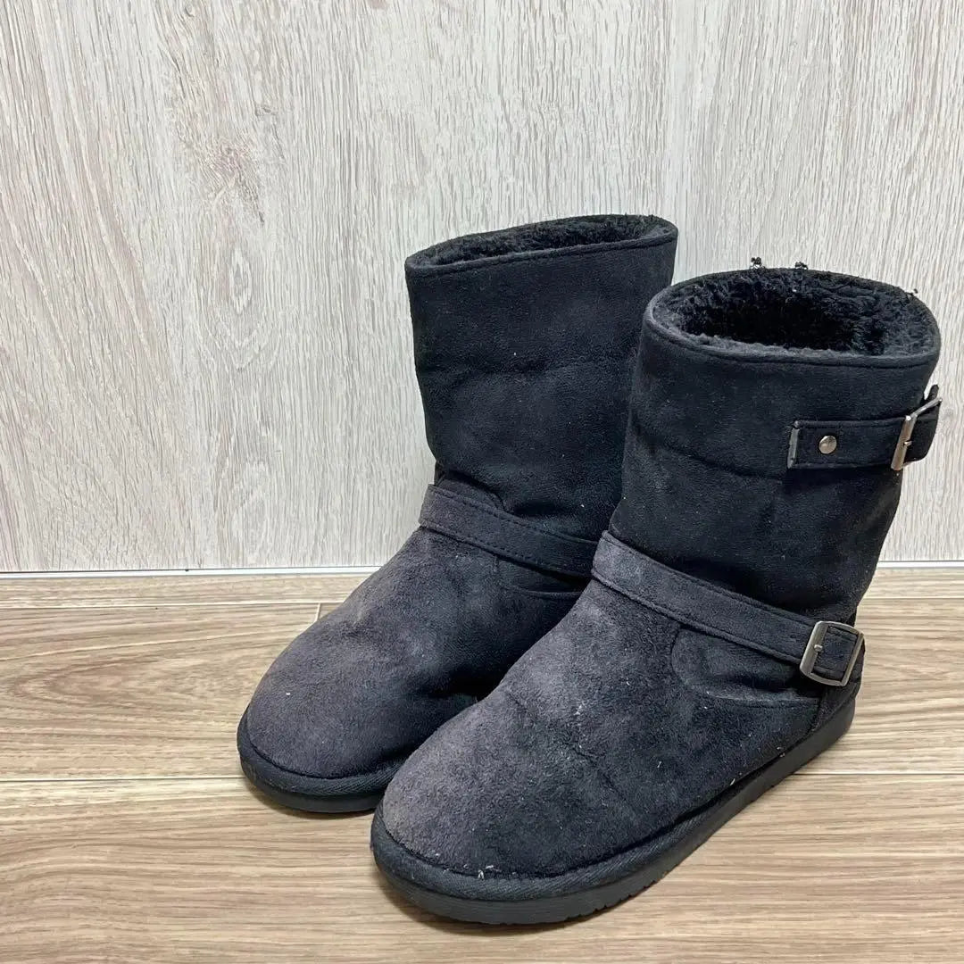 Women's Mid-length Sheepskin Boots Black 23.0-23.5cm