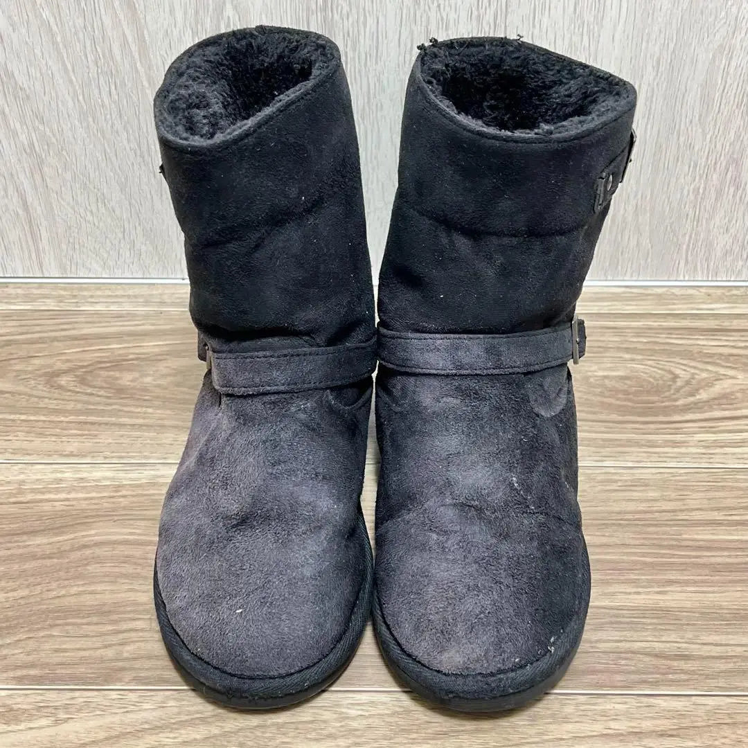 Women's Mid-length Sheepskin Boots Black 23.0-23.5cm