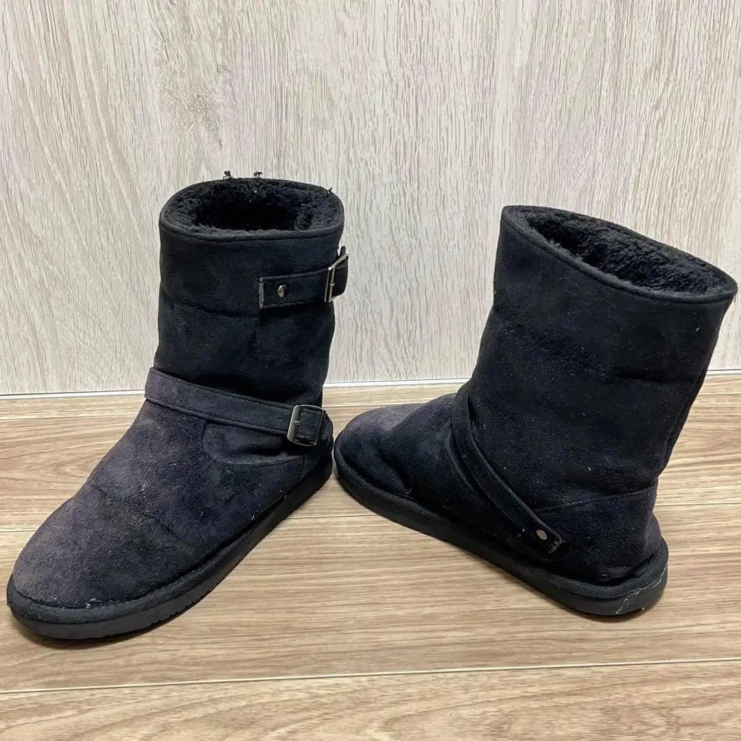 Women's Mid-length Sheepskin Boots Black 23.0-23.5cm