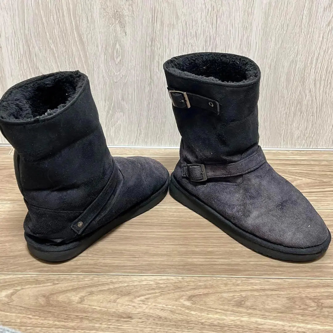 Women's Mid-length Sheepskin Boots Black 23.0-23.5cm