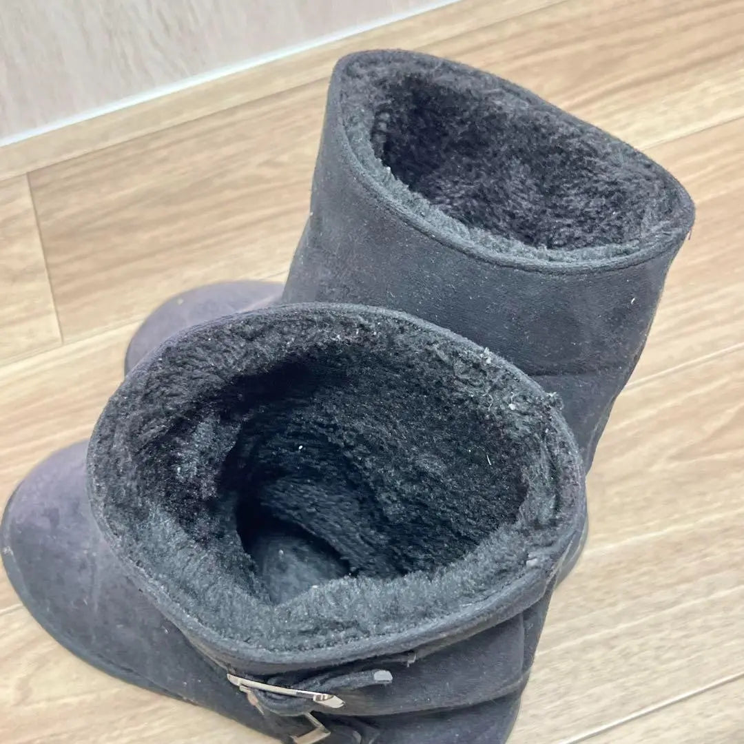 Women's Mid-length Sheepskin Boots Black 23.0-23.5cm