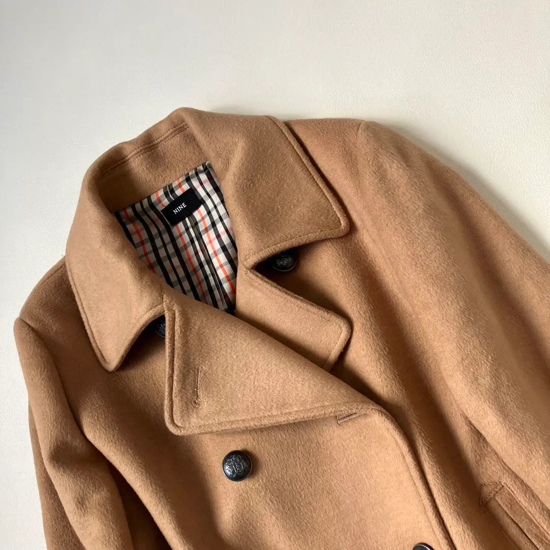 ◆Good condition◆NINE◆Vintage-style wool blend peacoat◆Camel beige◆S-M