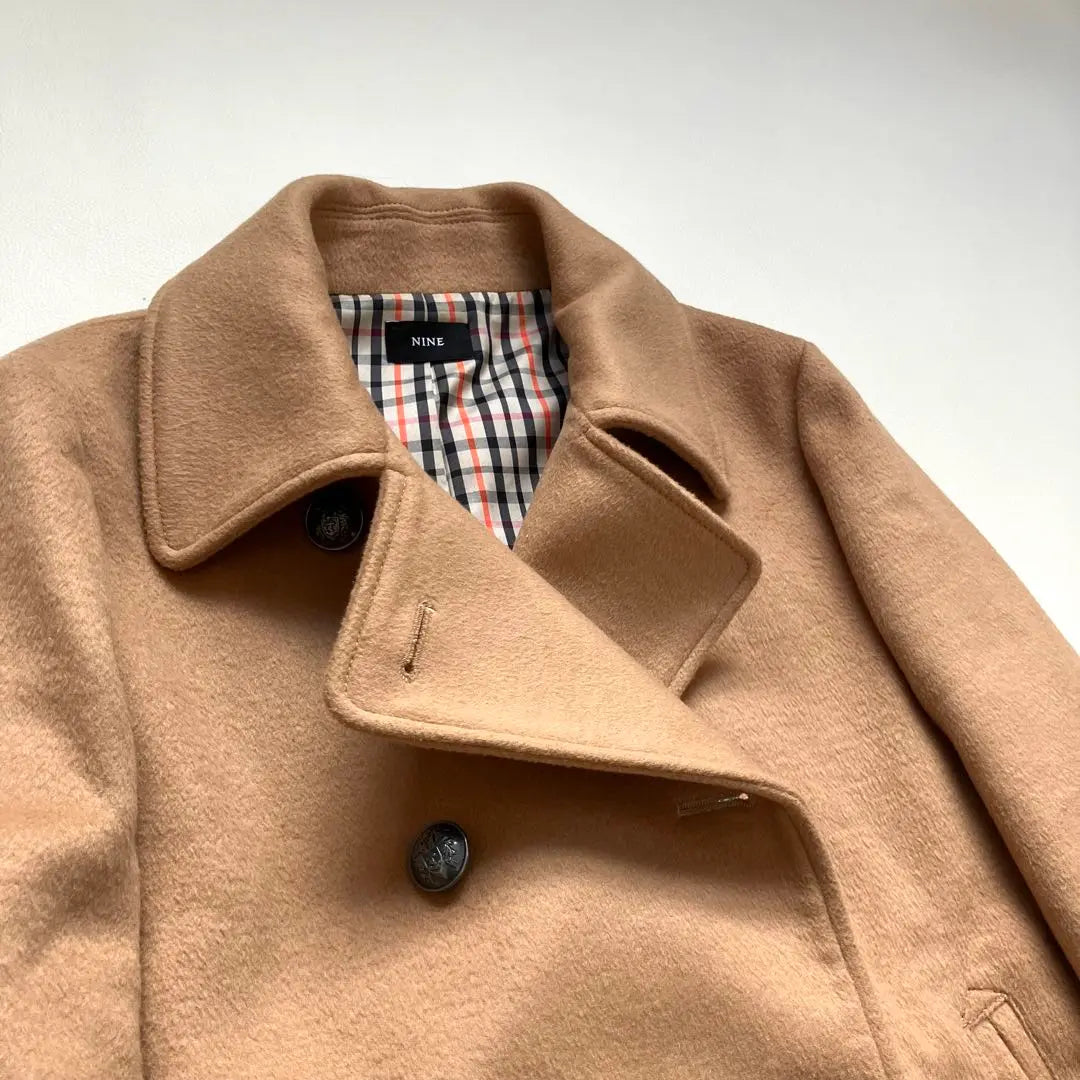 ◆Good condition◆NINE◆Vintage-style wool blend peacoat◆Camel beige◆S-M