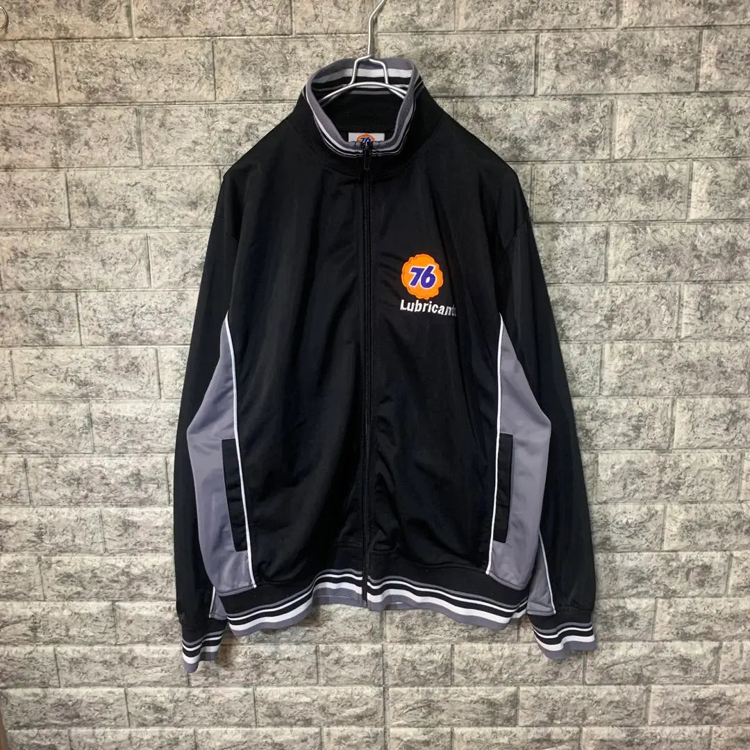 Track jacket 76Lubricants back logo patch black gray