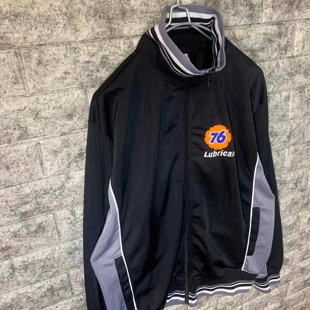 Track jacket 76Lubricants back logo patch black gray