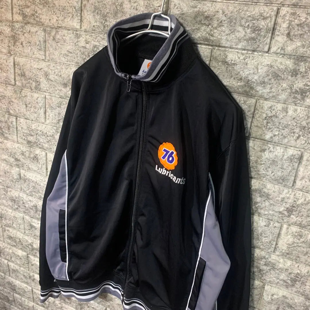 Track jacket 76Lubricants back logo patch black gray