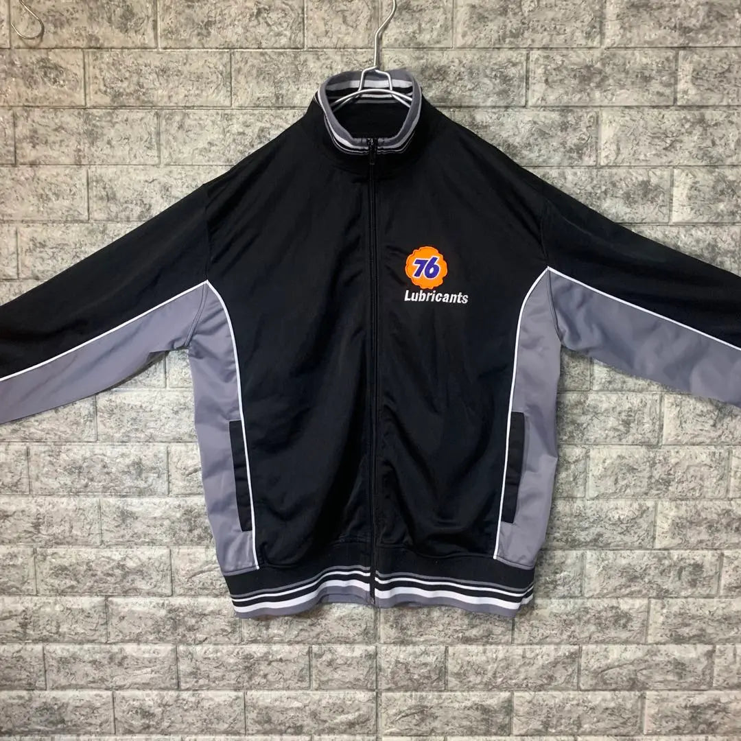 Track jacket 76Lubricants back logo patch black gray