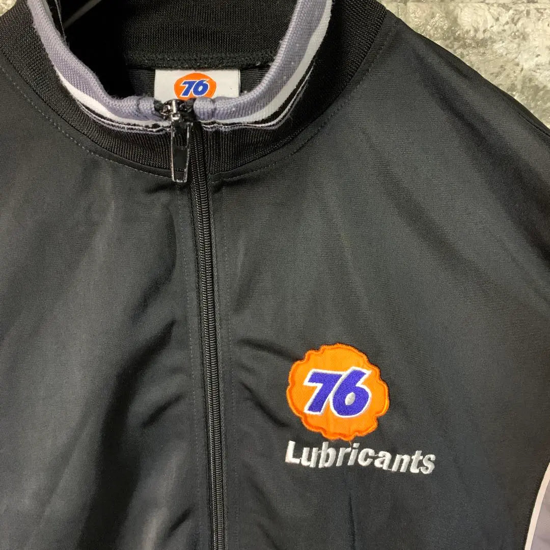 Track jacket 76Lubricants back logo patch black gray