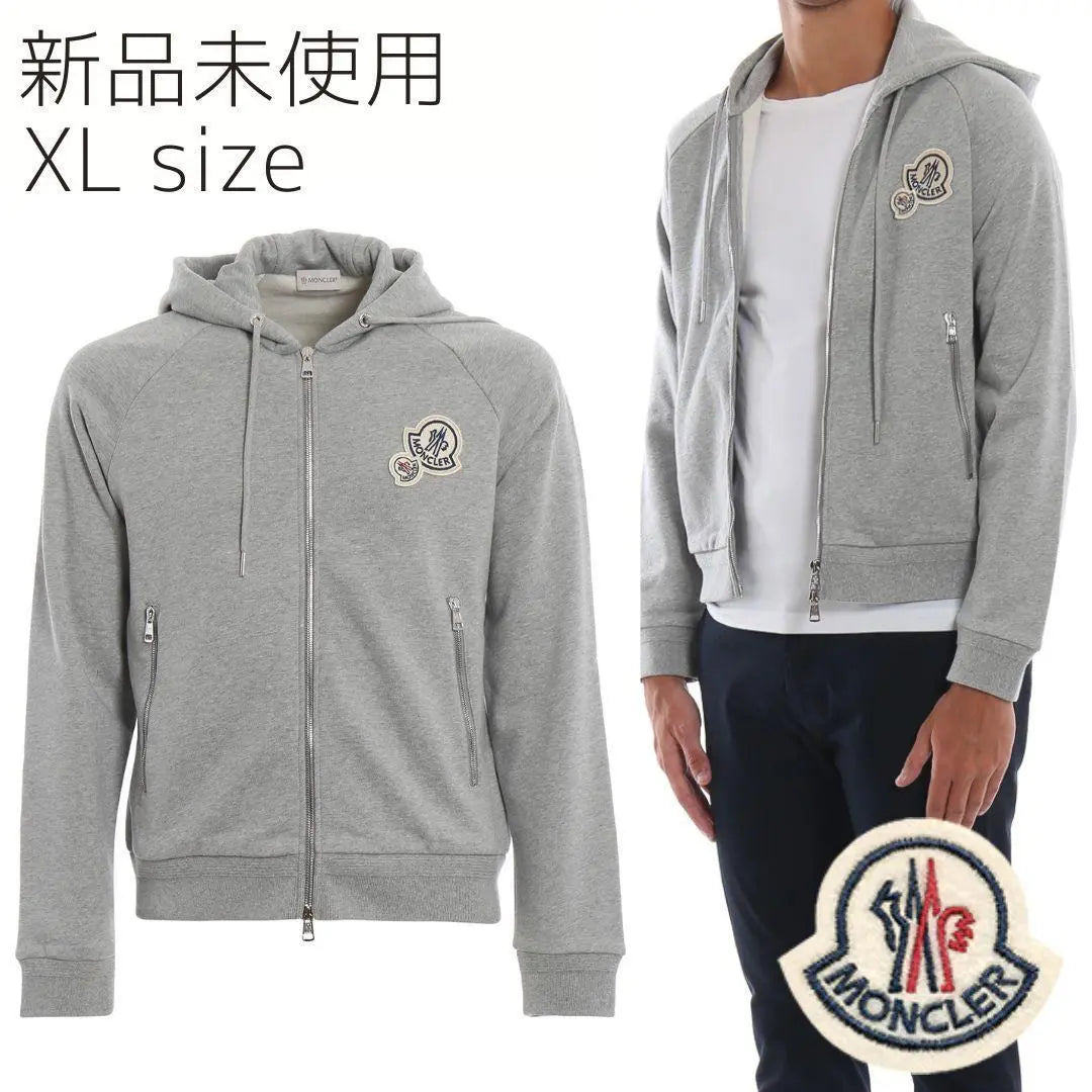 [Etiquetas no utilizadas] MONCLER Double Logo Zip Up Parker XL Gris | 【未使用タグ付き】MONCLER ダブルロゴ ジップアップパーカー XL グレー