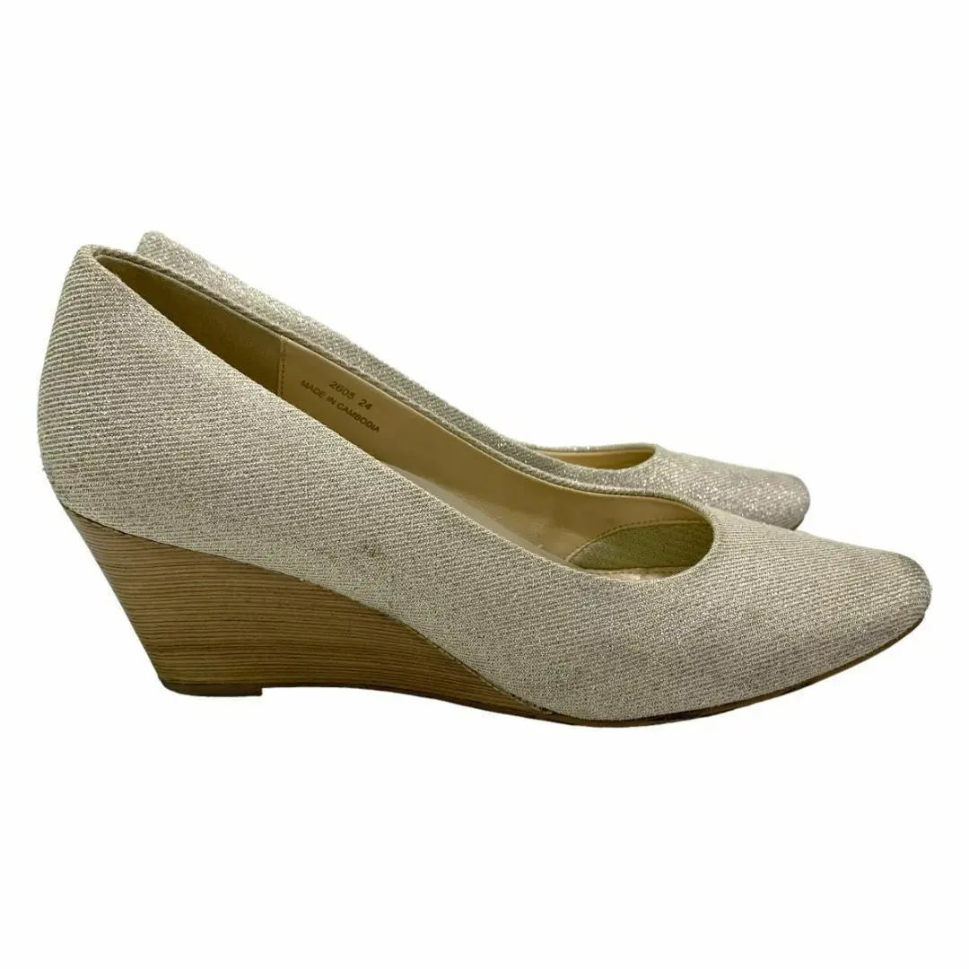 ★Good condition★ Pitti (24) Pumps Wedge Sole Almond Toe Classic