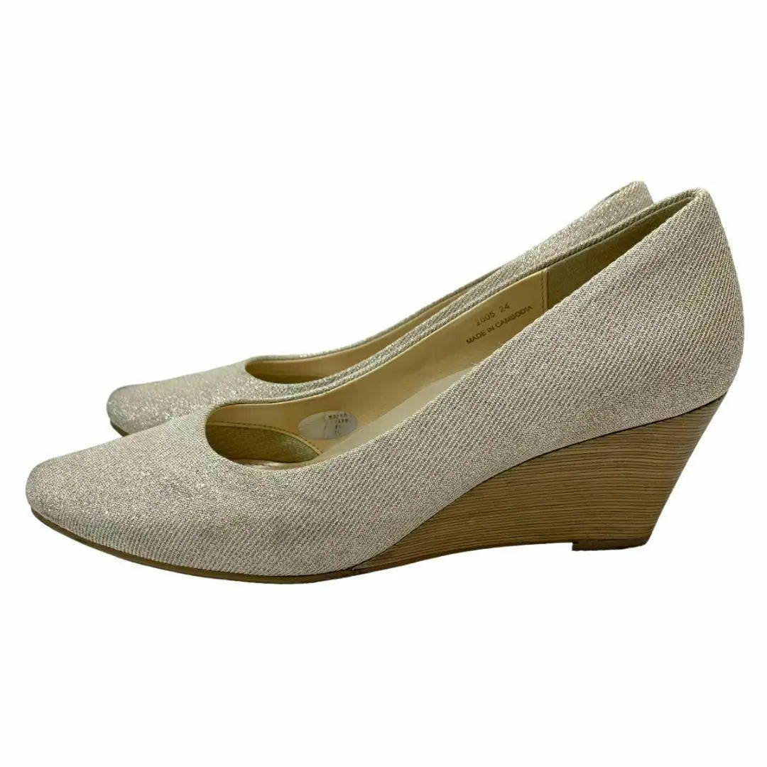 ★Good condition★ Pitti (24) Pumps Wedge Sole Almond Toe Classic