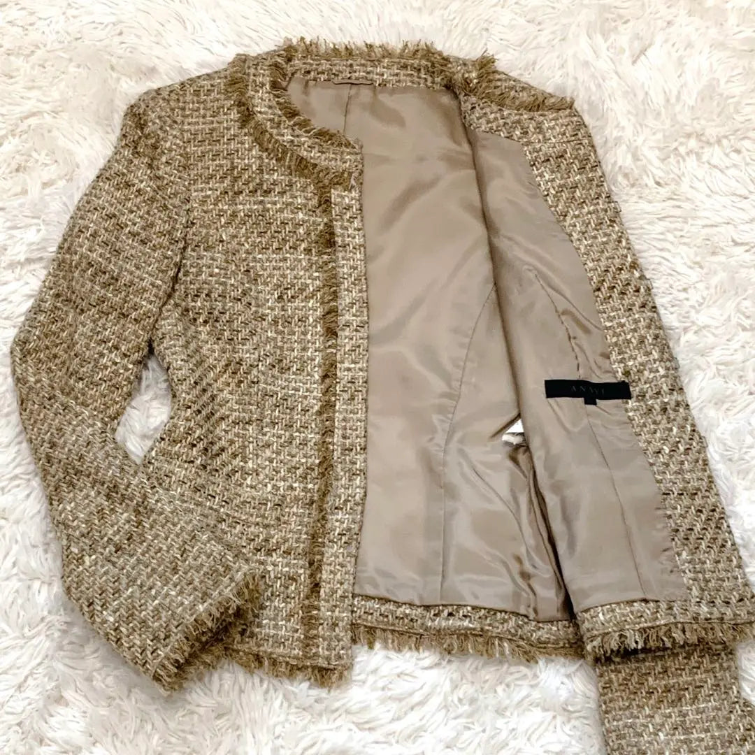 ☆Buen estado★Chaqueta de tweed sin cuello ANAIY 36 Fabricada en Japón