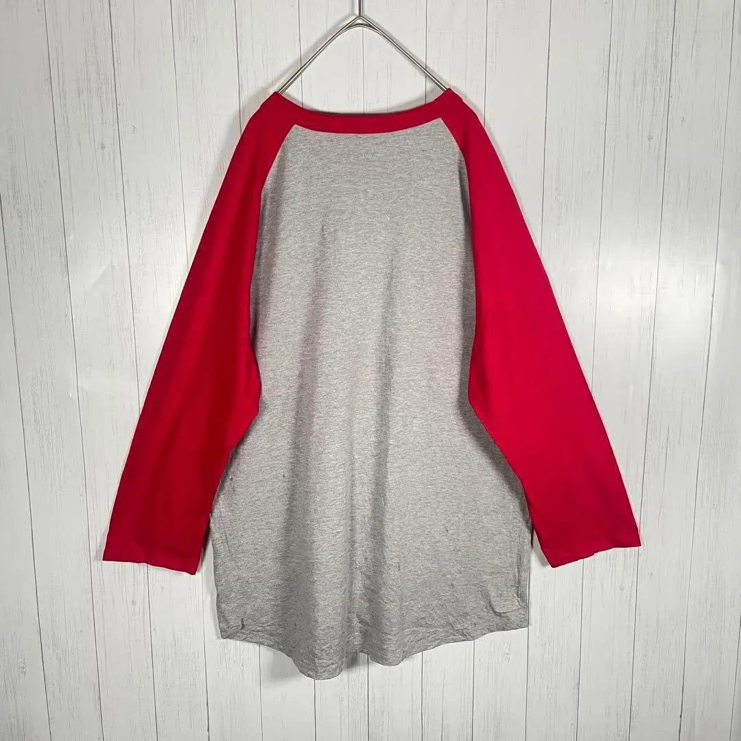 [Old clothes] Vintage 7 -quarter sleeve T -shirt Ron T Print Lagran Red Gray | [古着]ビンテージ　七分袖　Tシャツ　ロンT　プリント　ラグラン　赤　グレー