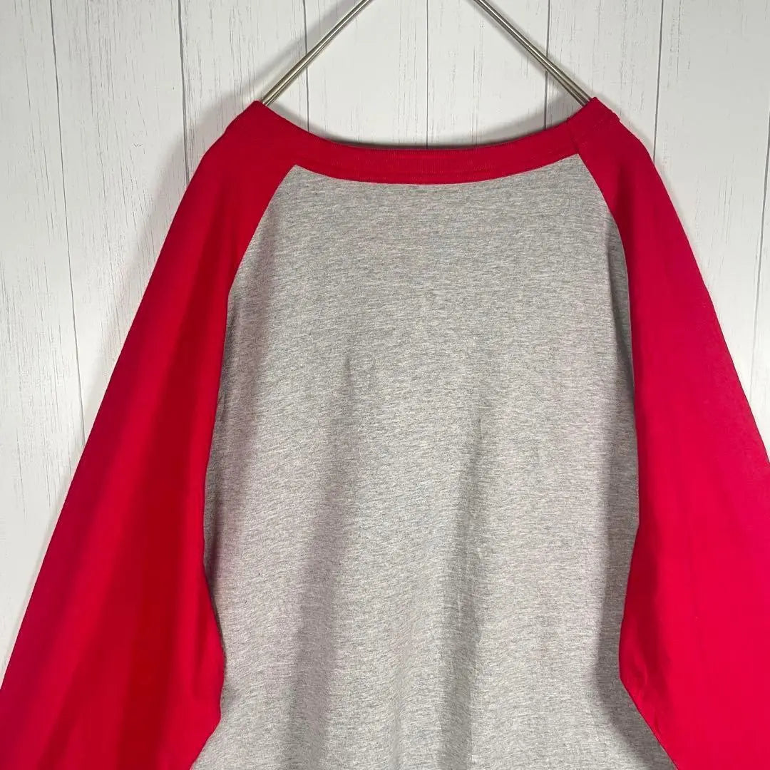 [Old clothes] Vintage 7 -quarter sleeve T -shirt Ron T Print Lagran Red Gray | [古着]ビンテージ　七分袖　Tシャツ　ロンT　プリント　ラグラン　赤　グレー