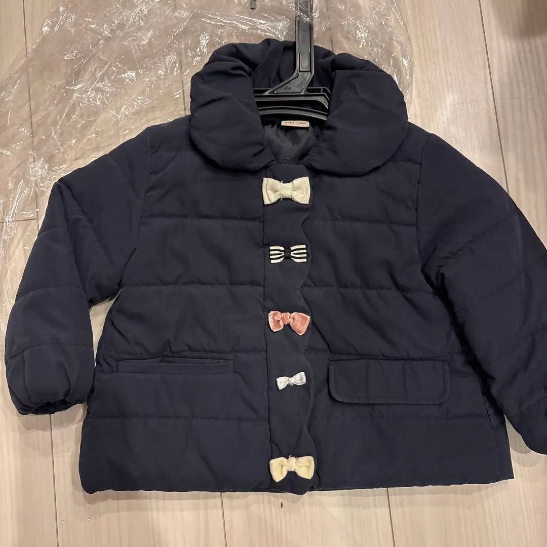 Navy down coat with ribbon | リボン付きネイビーダウンコート