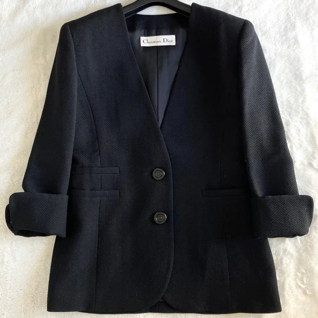 Christian Dior Wool Bar Jacket Skirt Set L Black