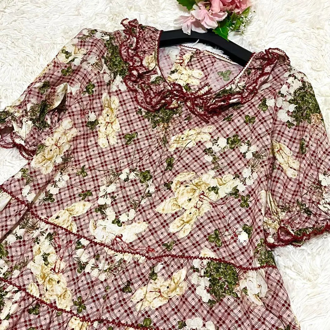 [Extremely beautiful condition✨] Pink House St. Patrick Parade Print Dress Rabbit