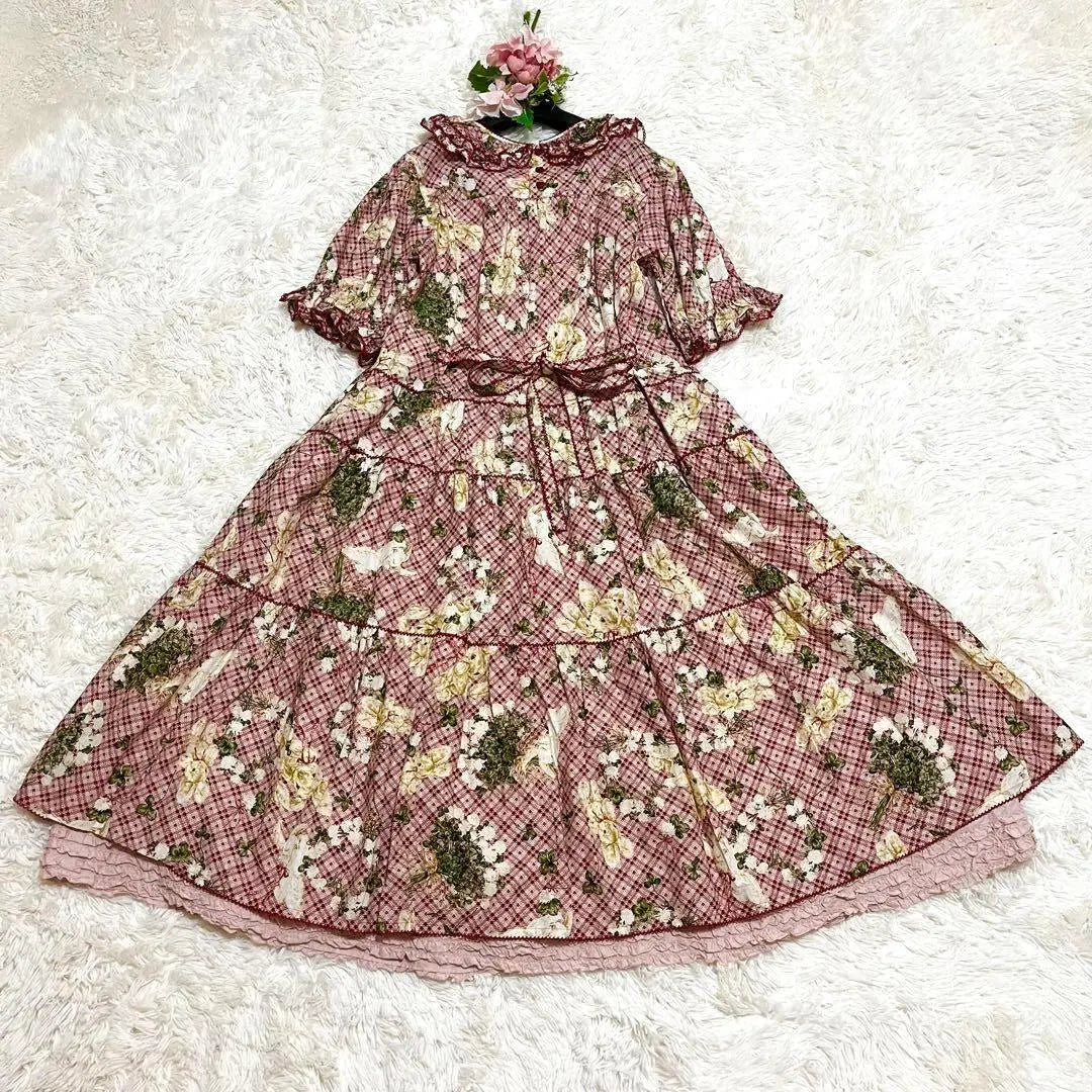 [Extremely beautiful condition✨] Pink House St. Patrick Parade Print Dress Rabbit