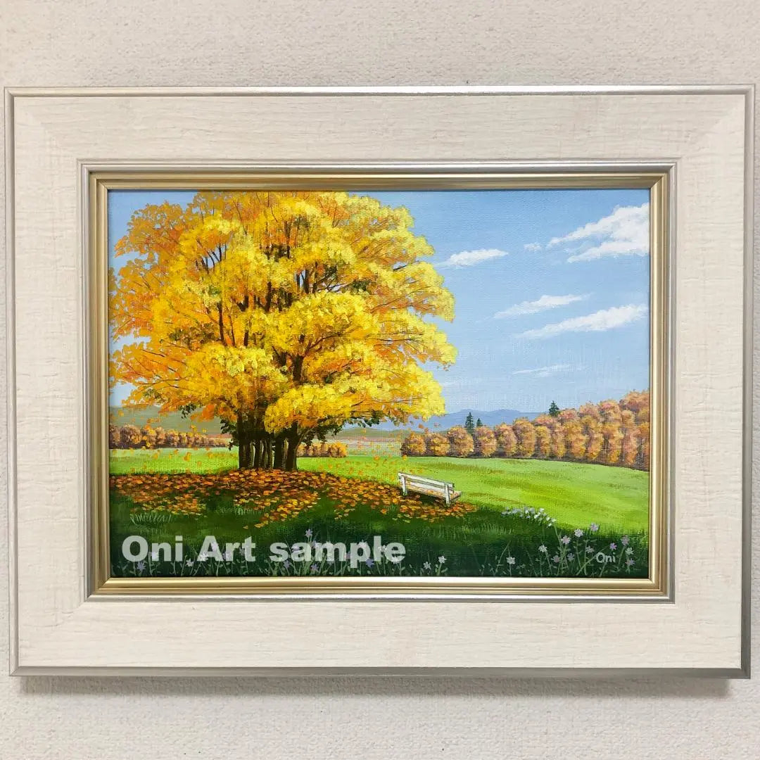 Acrylic painting original art "Autumn Field 03" with frame F4 size canvas