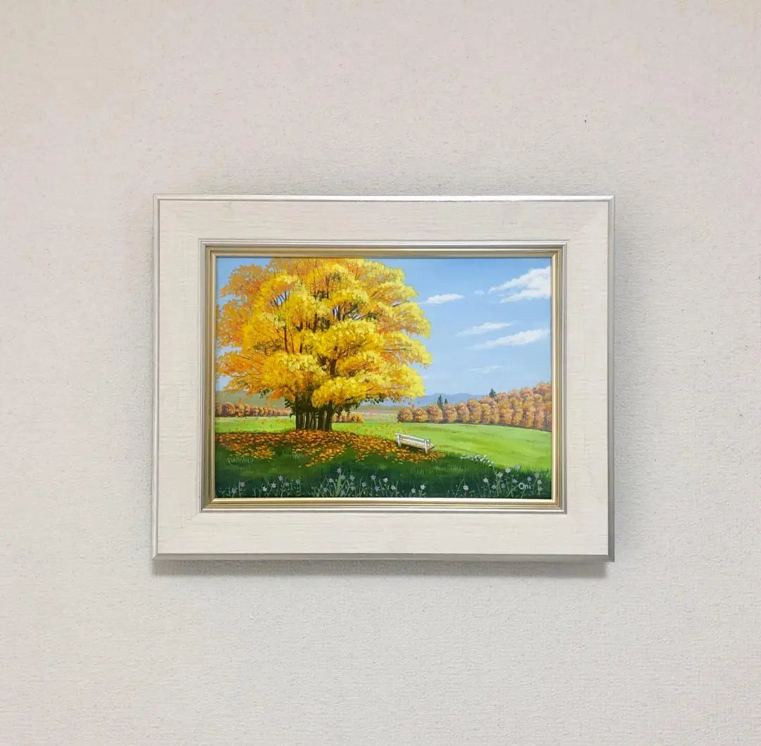 Acrylic painting original art "Autumn Field 03" with frame F4 size canvas